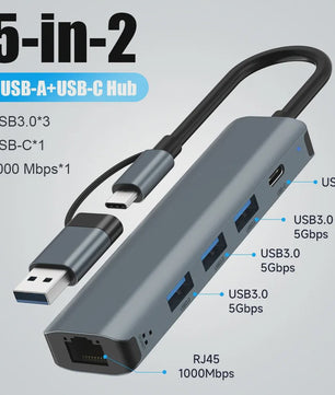USB-C Hub met Gigabit Ethernet & 3x USB 3.0 Poorten - Aluminium Docking Station