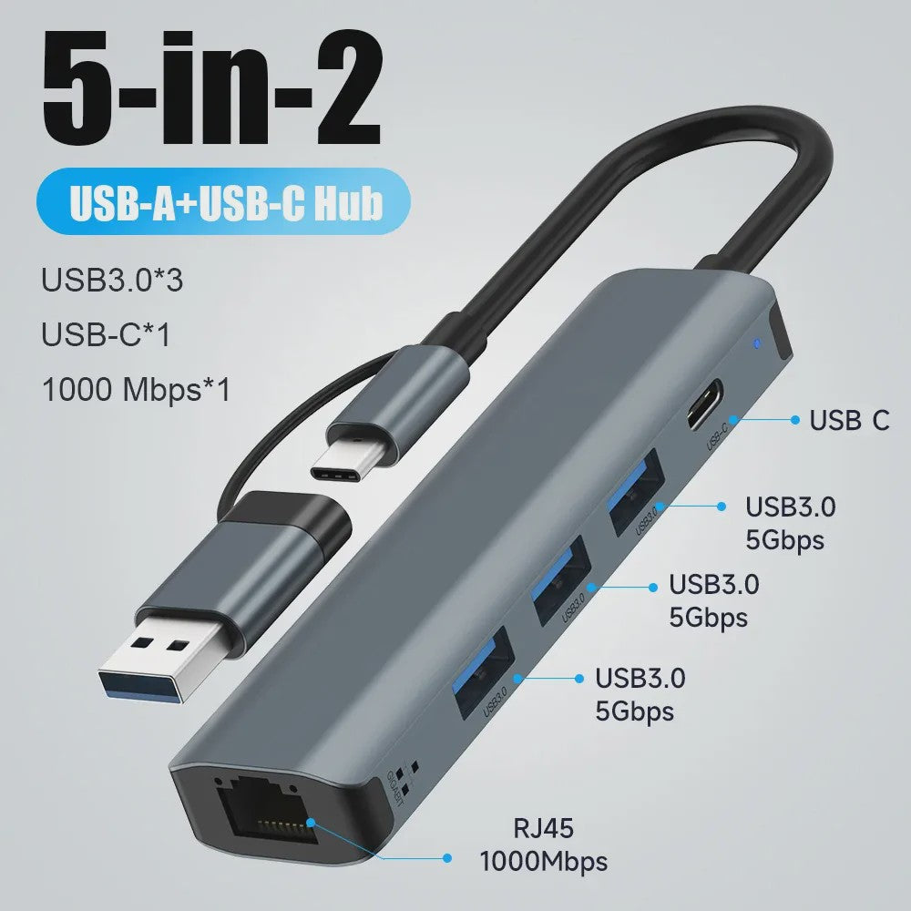 USB-C Hub met Gigabit Ethernet & 3x USB 3.0 Poorten - Aluminium Docking Station