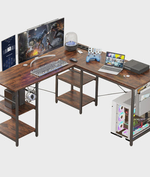 Industriële L-vormige Bureau 140/230cm met Opbergruimte en Geïntegreerd Stopcontact