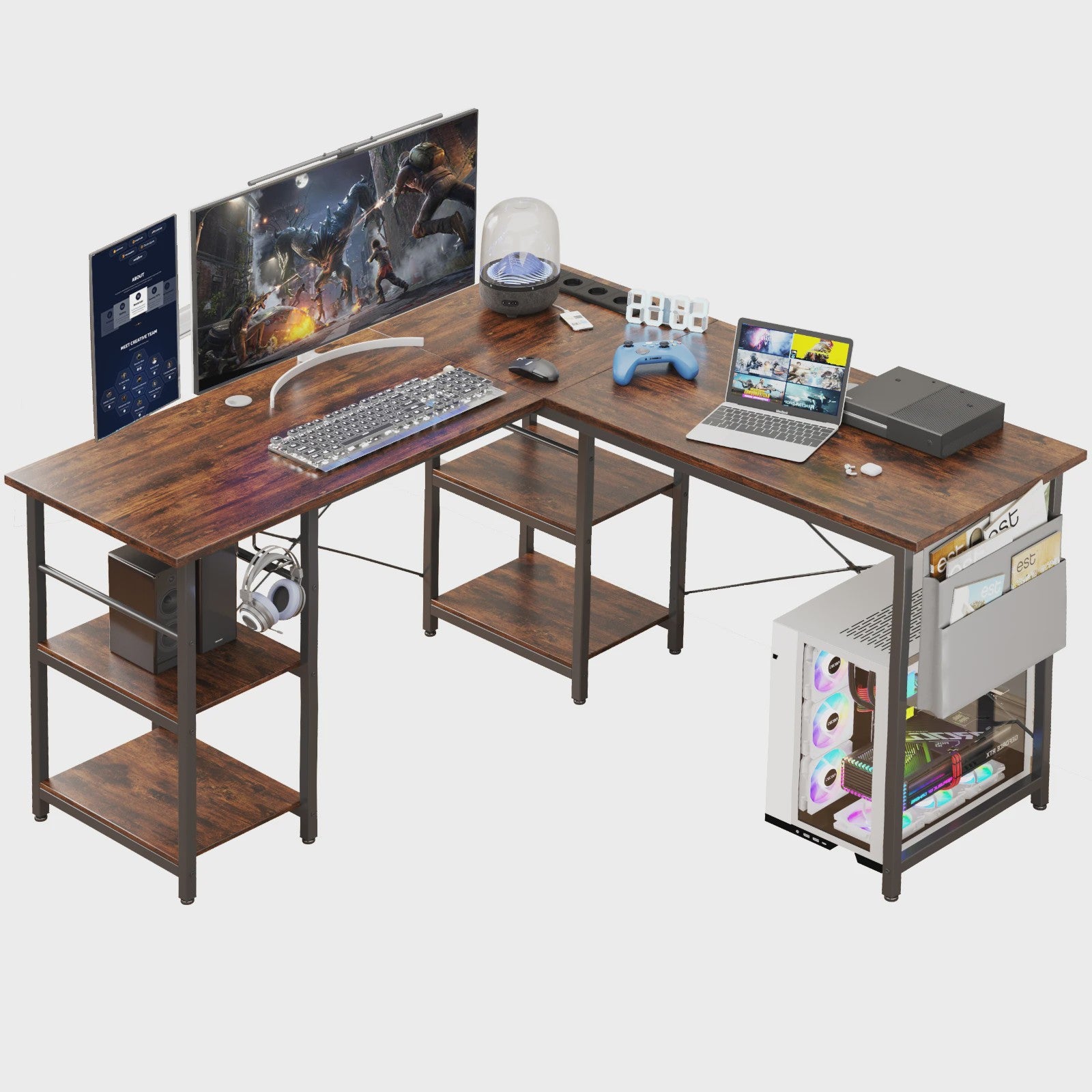 Industriële L-vormige Bureau 140/230cm met Opbergruimte en Geïntegreerd Stopcontact
