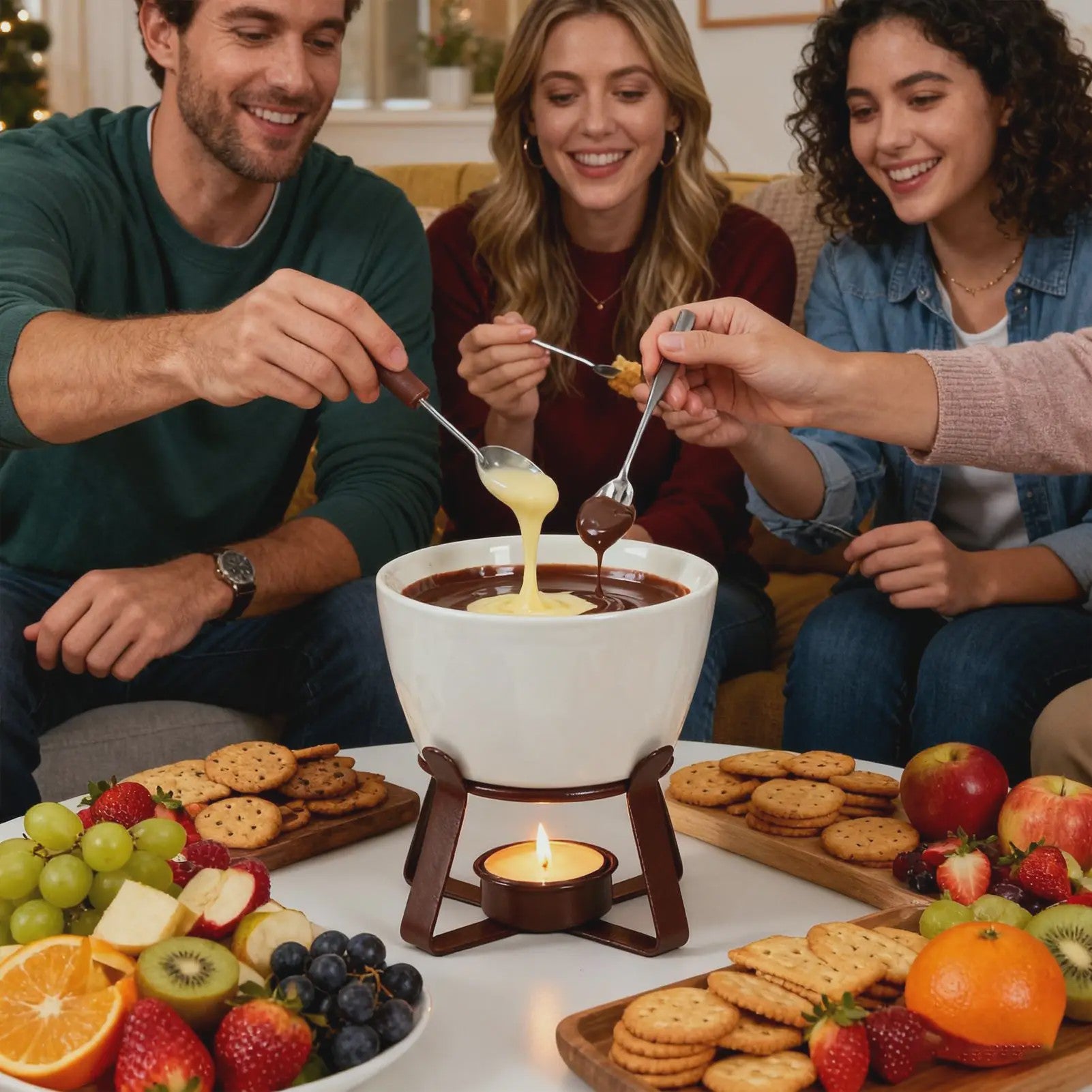 Fondue set met keramische pot (300ml) voor chocolade, kaas en snacks