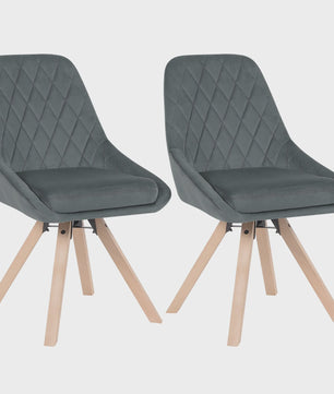 Set van 2 fluwelen eetkamerstoelen, draaibaar en ergonomisch met houten poten