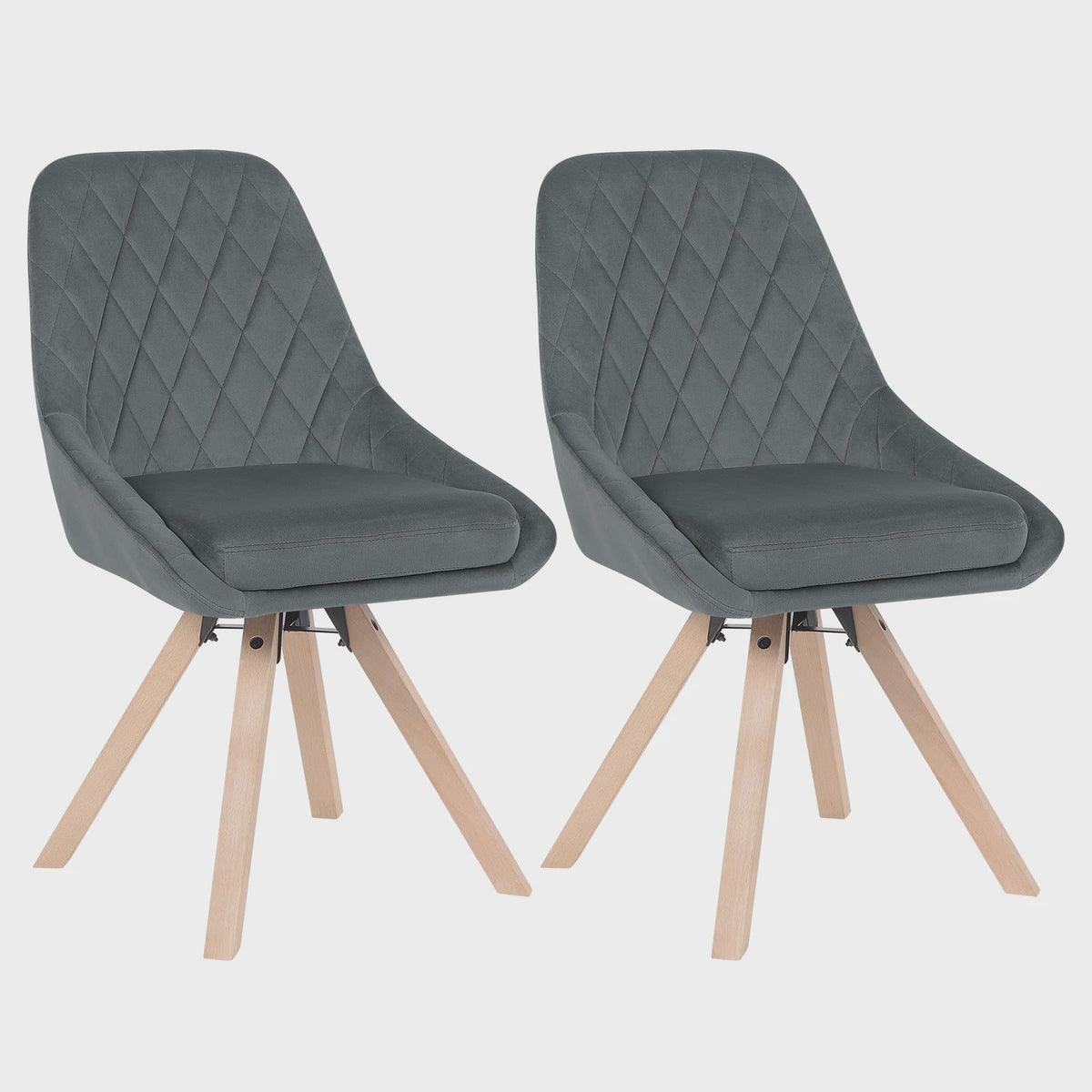 Set van 2 fluwelen eetkamerstoelen, draaibaar en ergonomisch met houten poten