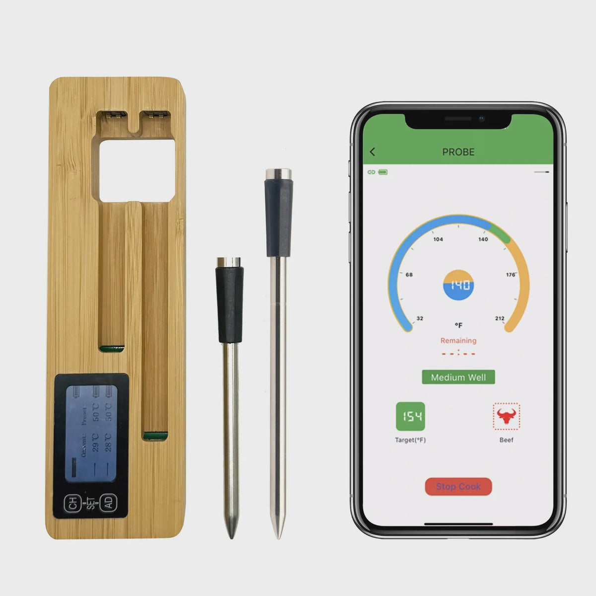 Draadloze Vleesthermometer met Dubbele Sonde & Bluetooth - Perfect voor BBQ, Grill & Oven