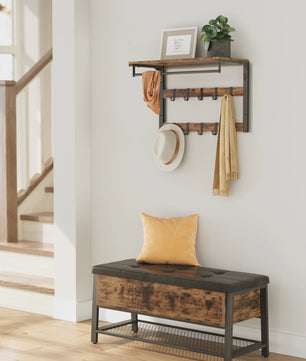 VASAGLE Wandkapstok met Plank en 10 Verstelbare Haken - Industrieel Design
