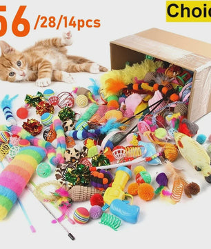 Grote Mix Katten Speelgoed Set (14/28/56 Stuks) - Plastic & Pluche Speeltjes voor Uren Plezier