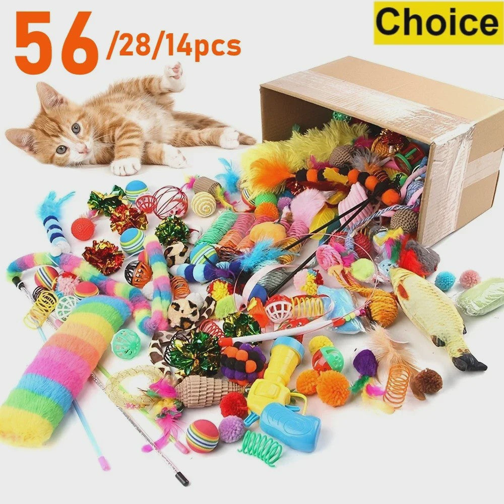 Grote Mix Katten Speelgoed Set (14/28/56 Stuks) - Plastic & Pluche Speeltjes voor Uren Plezier