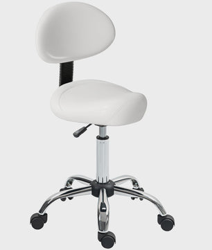 Verstelbare Zwenkstoel met Rugleuning en Wielen - Wit - Ideaal voor Salon & Studio