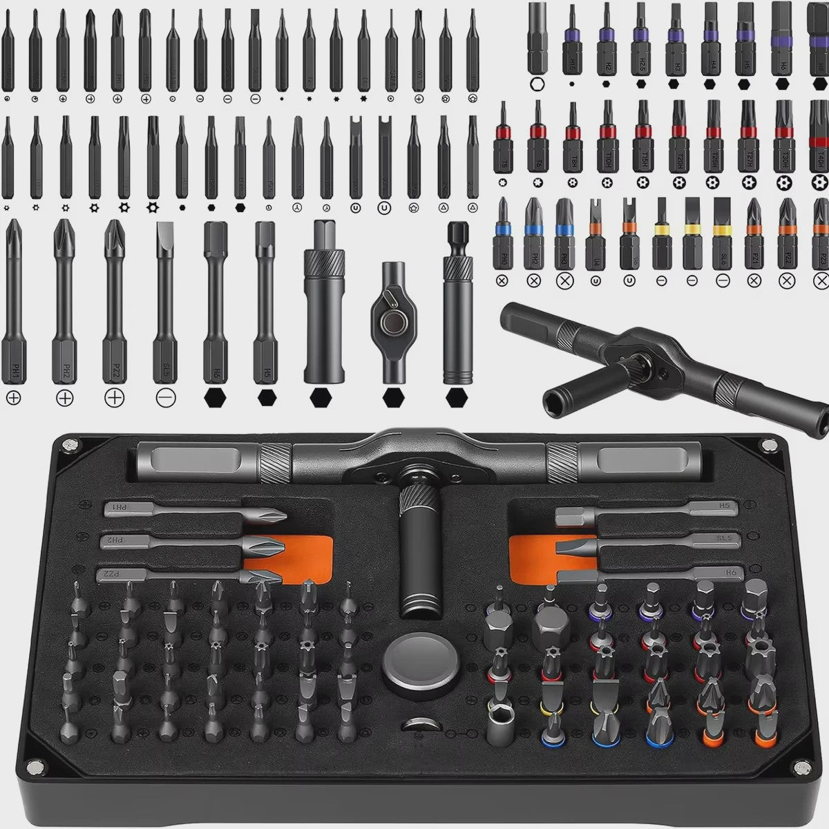 74-delige Ratel Schroevendraaierset met T-Handvat - Magnetisch Precisie Bit Kit voor Reparatie