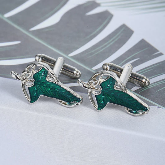 Elegante Manchetknopen met Groen Elf Blad Design - Unisex Klassiek & Stijlvol