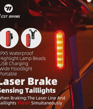 Slimme Fietslamp Achterlicht met Laser & Rem sensor - USB Oplaadbaar, Waterdicht