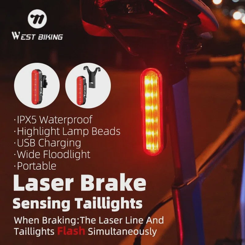 Slimme Fietslamp Achterlicht met Laser & Rem sensor - USB Oplaadbaar, Waterdicht