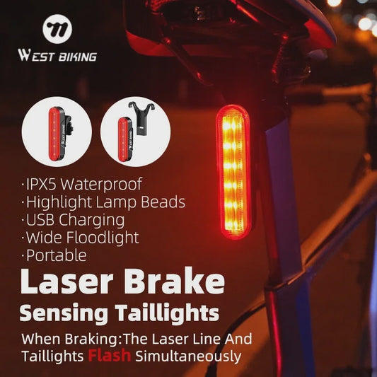 Slimme Fietslamp Achterlicht met Laser & Rem sensor - USB Oplaadbaar, Waterdicht