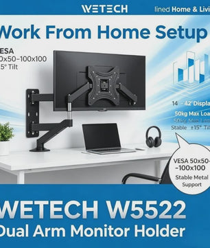WETECH W5522 Universele Full Motion TV Muurbeugel met Dubbele Arm voor 14-42" Schermen, 50kg Draagvermogen, VESA 50-100mm