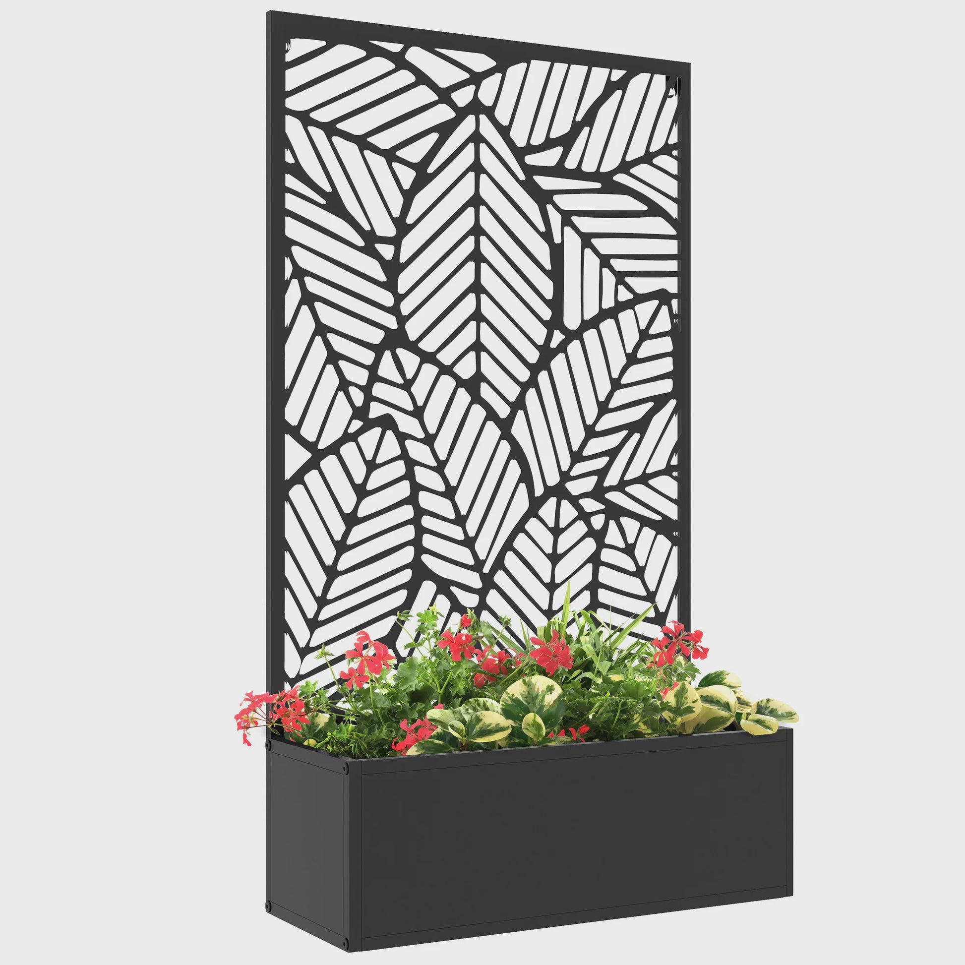 Outsunny Plantenbak met Decoratief Klimrek - Metalen Bloembak op Voet