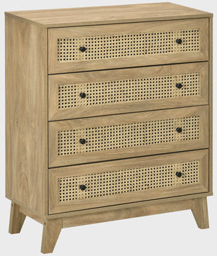 HOMCOM Commode met 4 Lades en Rotan Fronten - 80x35x95 cm - Licht Hout