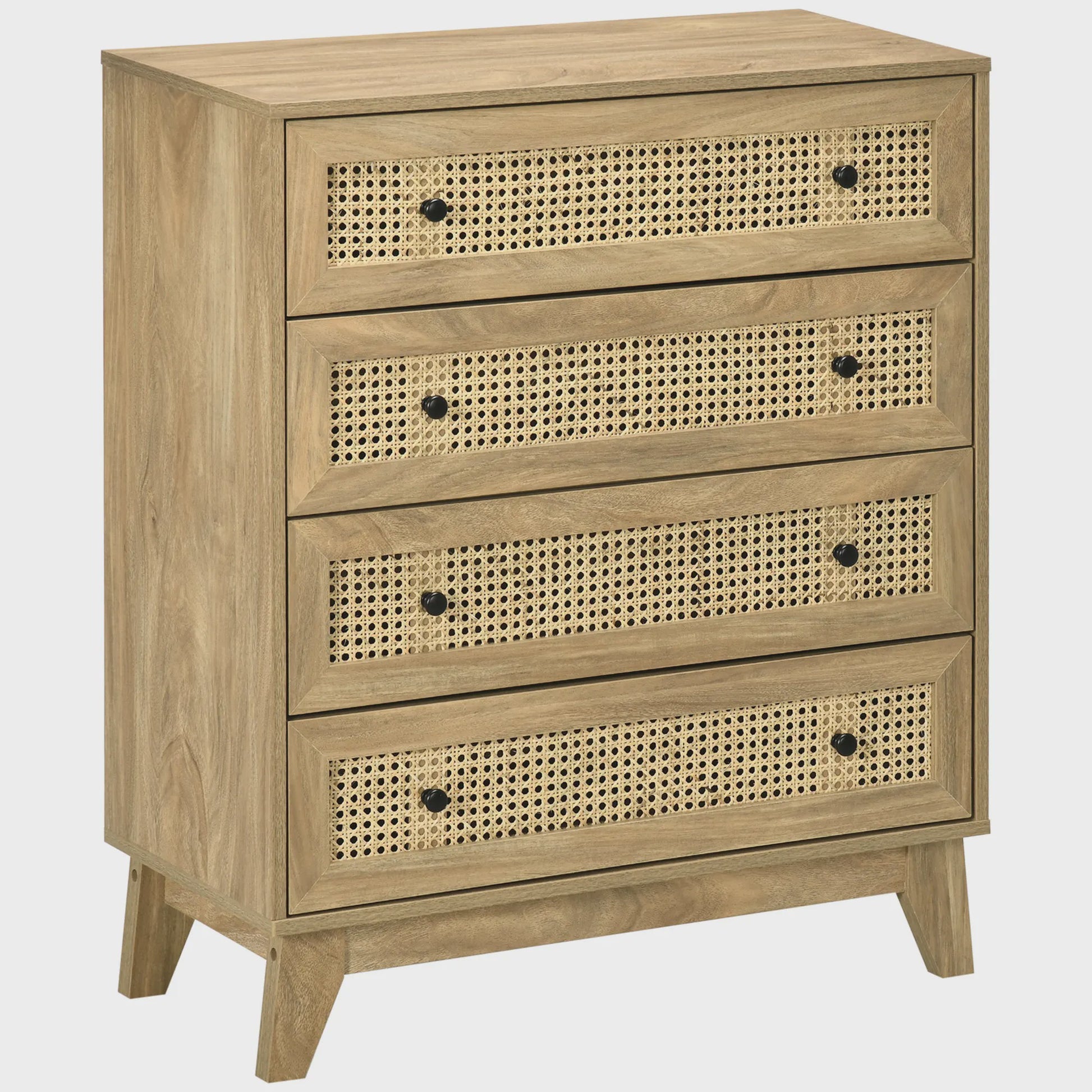 HOMCOM Commode met 4 Lades en Rotan Fronten - 80x35x95 cm - Licht Hout