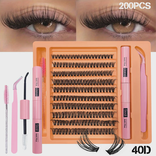 200x 4D Wimperextensions Clusters - Compleet met Lijm, Pincet & Borstel voor Natuurlijk Volume