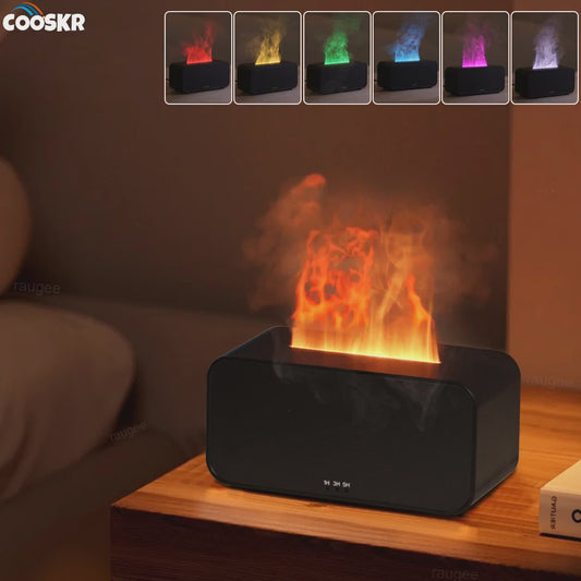 Vlam Luchtbevochtiger & Aroma Diffuser met LED Verlichting - Sfeervol en Rustgevend