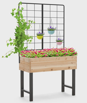 Verhoogd Houten Bed met Trellis - Bloembak voor Klimplanten en Bloemen