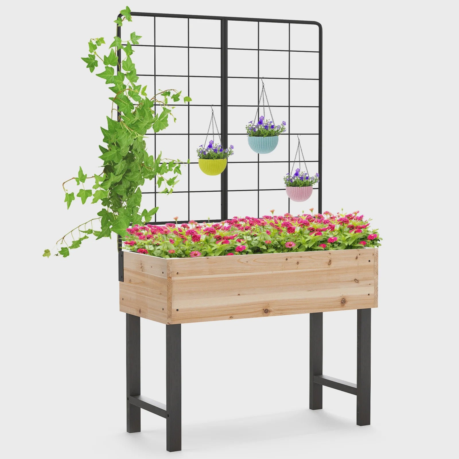Verhoogd Houten Bed met Trellis - Bloembak voor Klimplanten en Bloemen