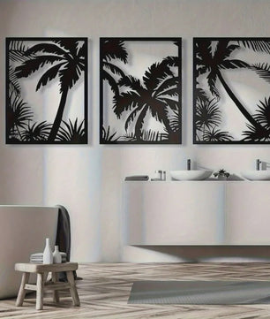 Metalen Wanddecoratie Palmboom Zonsondergang - Modern Geometrisch Boho Decor