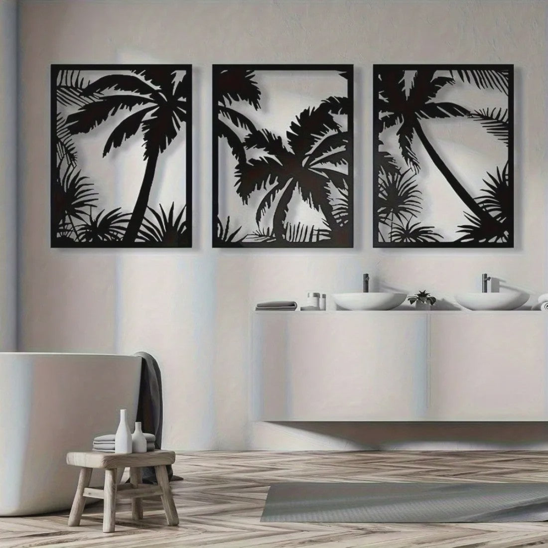 Metalen Wanddecoratie Palmboom Zonsondergang - Modern Geometrisch Boho Decor