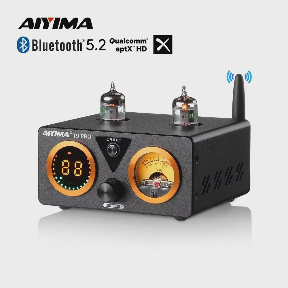 AIYIMA T9 PRO HiFi Bluetooth 5.2 Tube Versterker met VU Meter - 100W x 2 Stereo Audio Amp met USB DAC, COAX & OPT