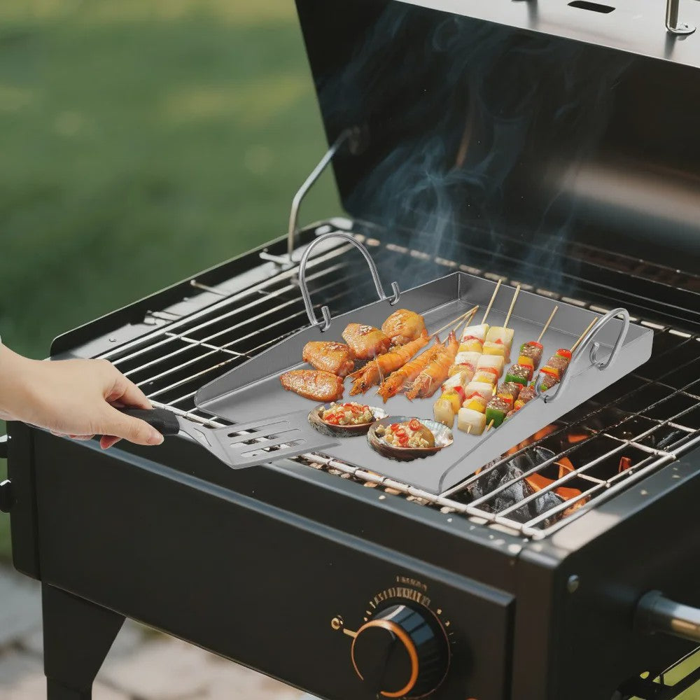 RVS Grillplaat 40x30cm - Heavy Duty BBQ Pan met 2 Spatels