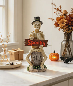 Halloween Skelet Figuur met 'Spooky' Bord - Spookachtige Decoratie voor Huis & Feest