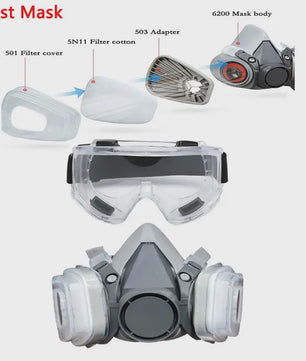 Half Gelaat Stofmasker Set met 503 Deeltjesfilters en Veiligheidsbril - Ideaal voor Industrie, Verfspuiten en Slijpen