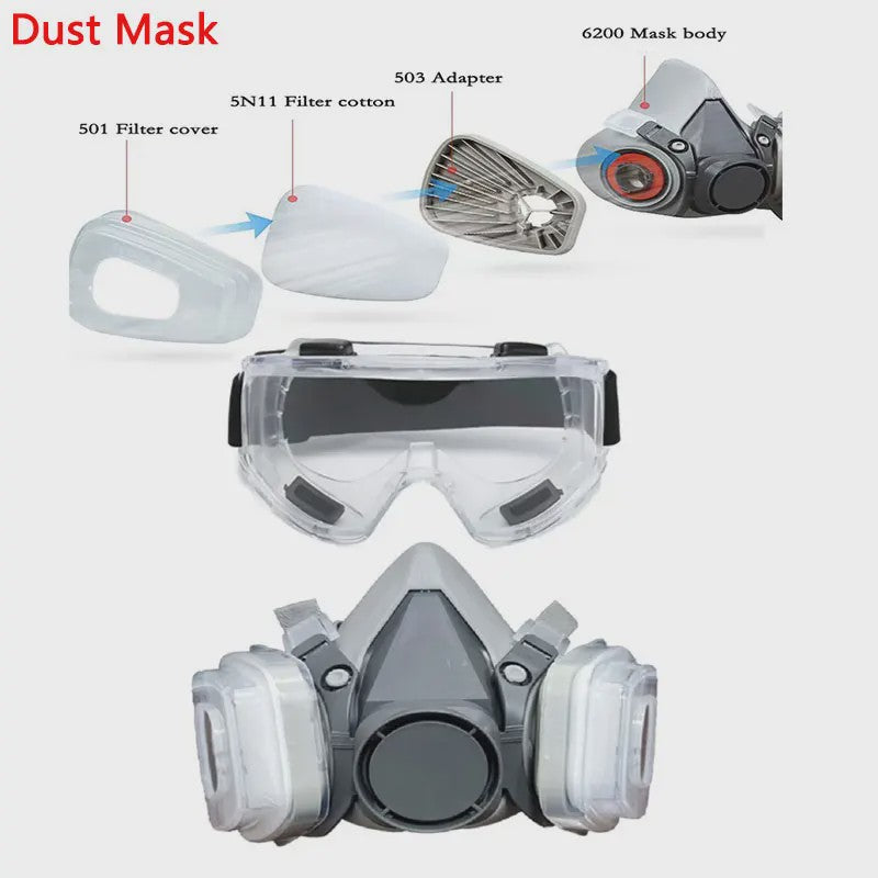 Half Gelaat Stofmasker Set met 503 Deeltjesfilters en Veiligheidsbril - Ideaal voor Industrie, Verfspuiten en Slijpen