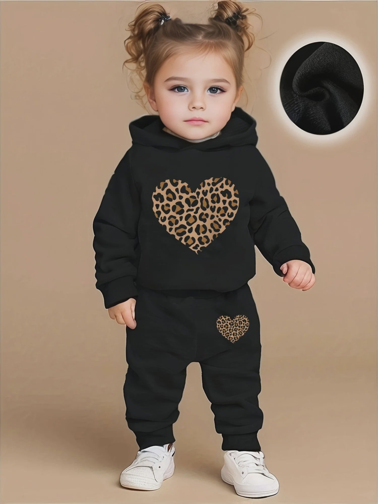 Baby Meisjes Fleece Trainingspak met Luipaard Hart - Herfst/Winter