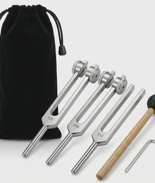 Miwayer Stemvork Set 128Hz, 256Hz, 512Hz met Hamer & Tas - Professionele Klanktherapie Instrumenten