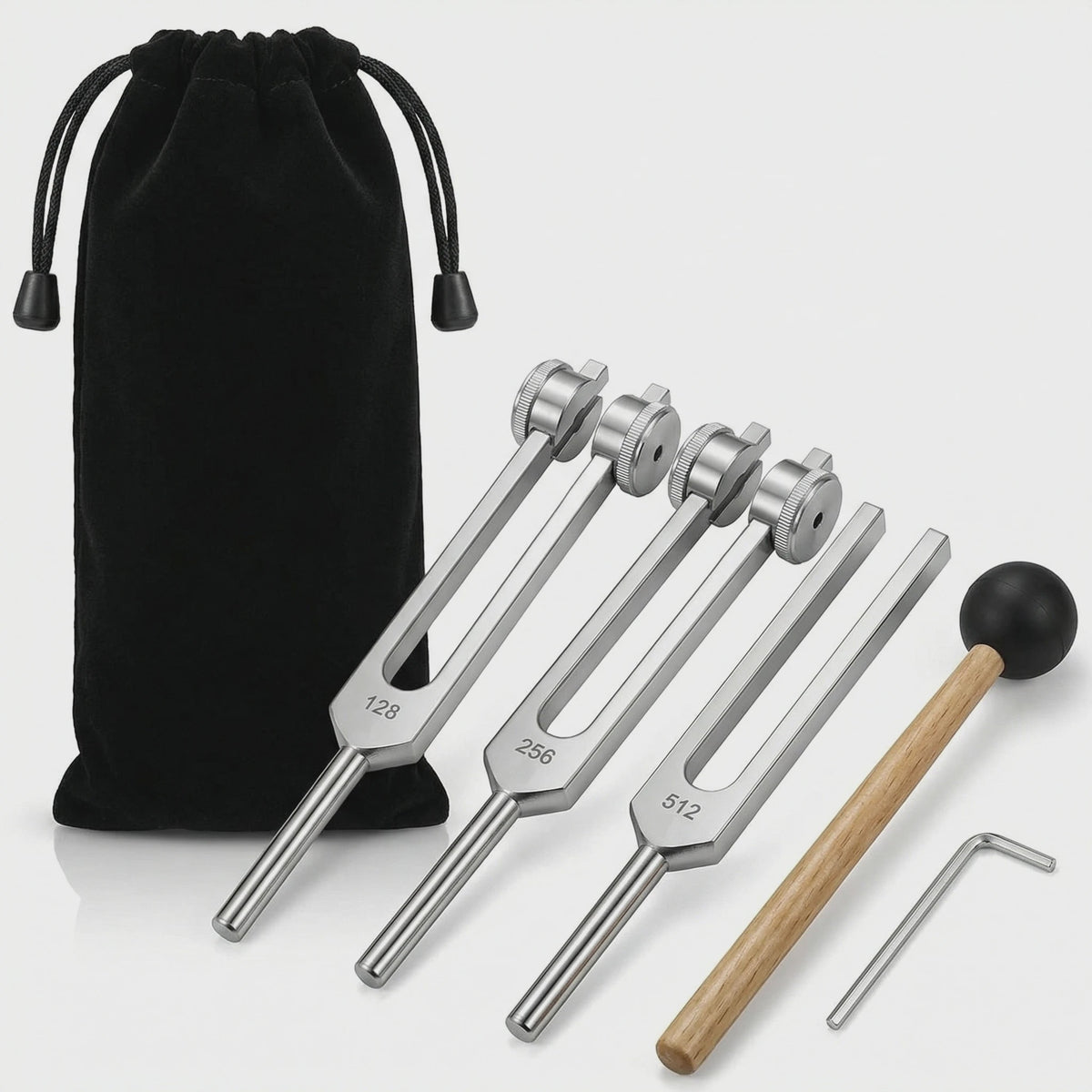 Miwayer Stemvork Set 128Hz, 256Hz, 512Hz met Hamer & Tas - Professionele Klanktherapie Instrumenten