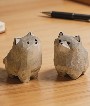 Handgemaakte Houten Mini Wolf Beeldje - Schattig Dieren Decoratie voor Bureau