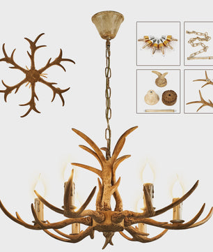 Vintage Herten Gewei Kroonluchter - 6-Lichts Hanglamp in Bruin