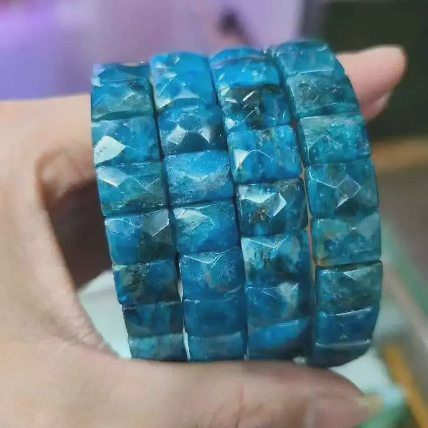 Natuurlijke Edelsteen Armband - Fluoriet & Citrien Vierkante Kralen