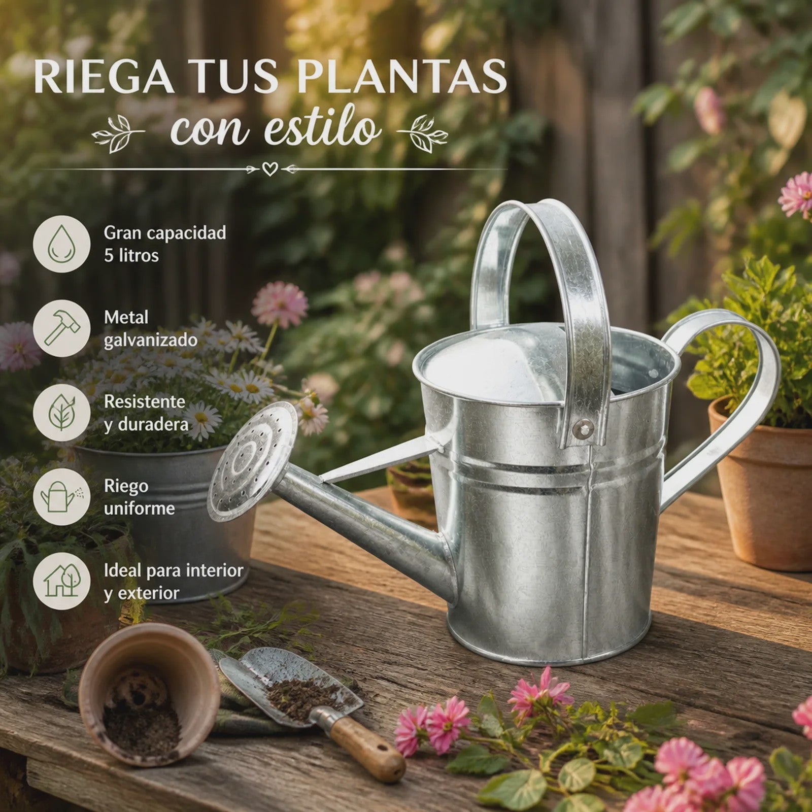 Vintage Gietijzeren Gieter - 2.3L & 5L - Roestvrij & Stijlvol voor Binnen & Buiten Tuinplanten