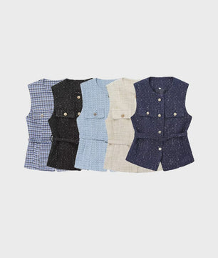 Chic Dames Gilet van Tweed met Riem - Mouwloos & Stijlvol Bovenstuk