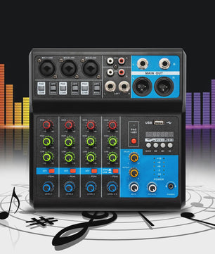 5-Kanaals Audio Mixer met 48V Fantoomvoeding, Bluetooth 5.0 & USB - Professionele Geluidskaart voor Streaming & KTV