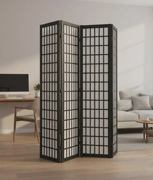 Zwart Houten Kamerscherm met 4 Panel - Japans Design & Ruimteverdeler