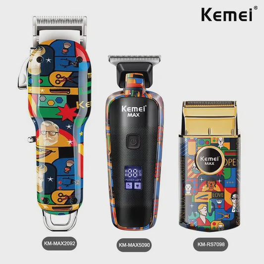 Kemei Oplaadbare Elektrische Tondeuse met Graffiti Design - Professionele Baardtrimmer & Scheerapparaat