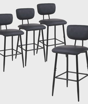 Set van 4 Luxe Barkrukken met Rugleuning - Keuken & Ontbijtbar Stoelen - Leerlook