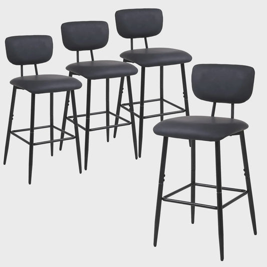 Set van 4 Luxe Barkrukken met Rugleuning - Keuken & Ontbijtbar Stoelen - Leerlook