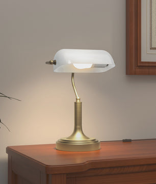 Klassieke Bankiers Bureaulamp met Verstelbare Witte Kap - E27 Fitting