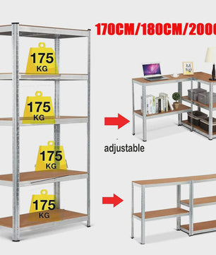 Robuust Metalen Stellingkast 5-Laags - Verstelbaar, Boutloos, 875KG Draagvermogen - Ideaal voor Garage & Werkplaats