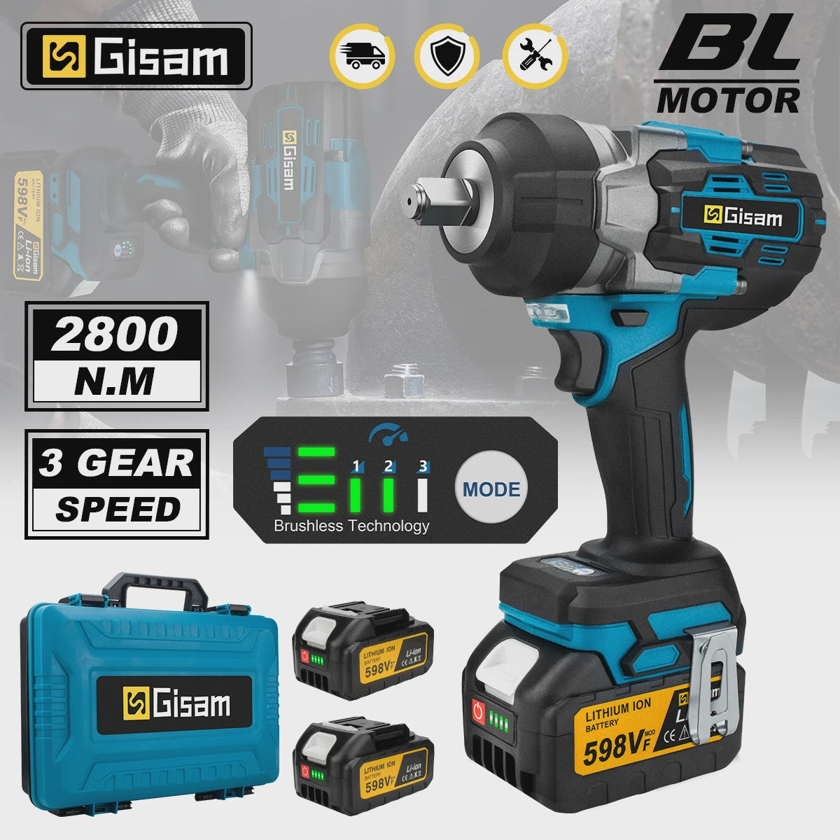 Gisam Accu Slagschroevendraaier 2800 Nm Brushless - Makita 18V Compatibel