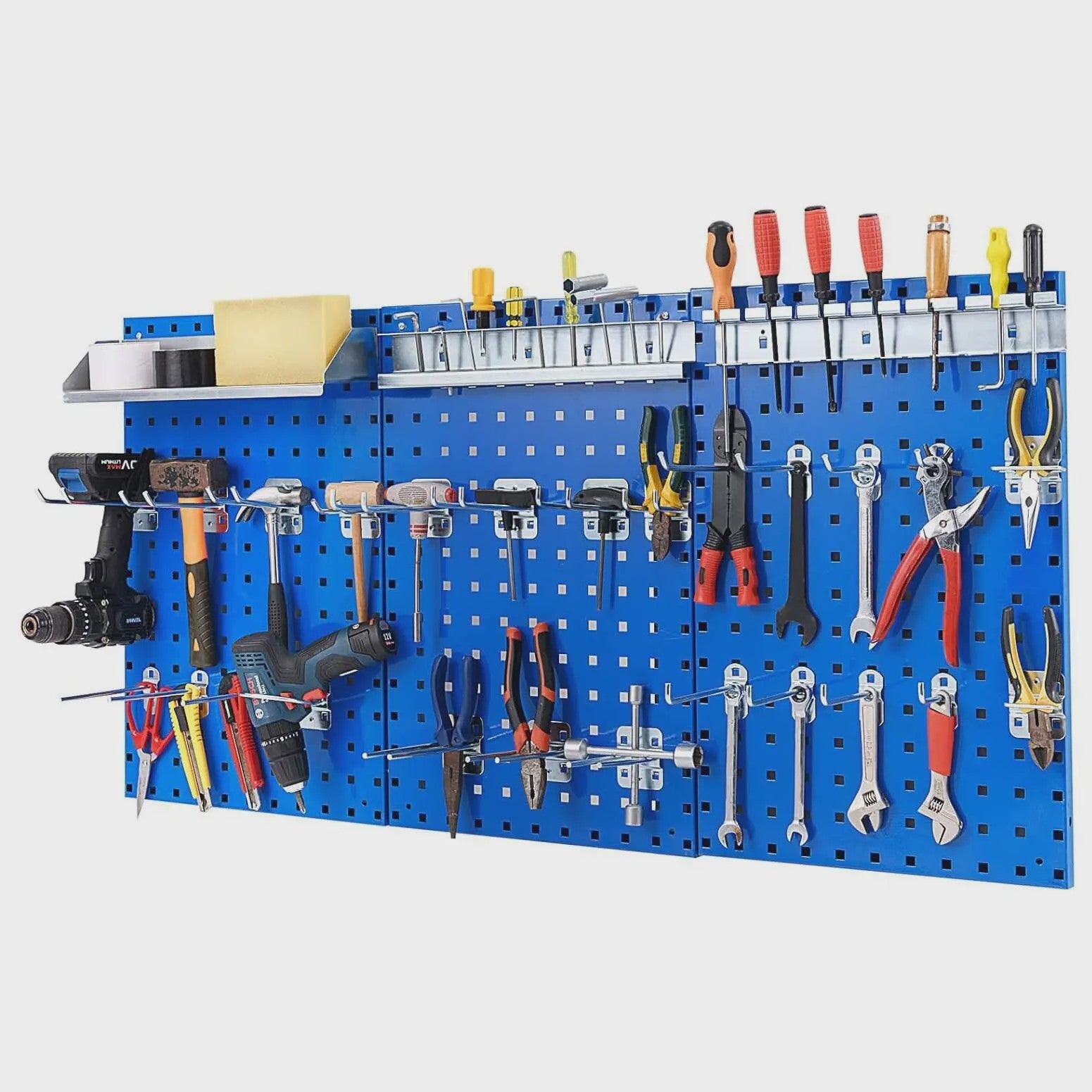Blauwe Gereedschapswand met 3 Pegboards en 28 Delige Accessoireset - Geperforeerd Ophangsysteem