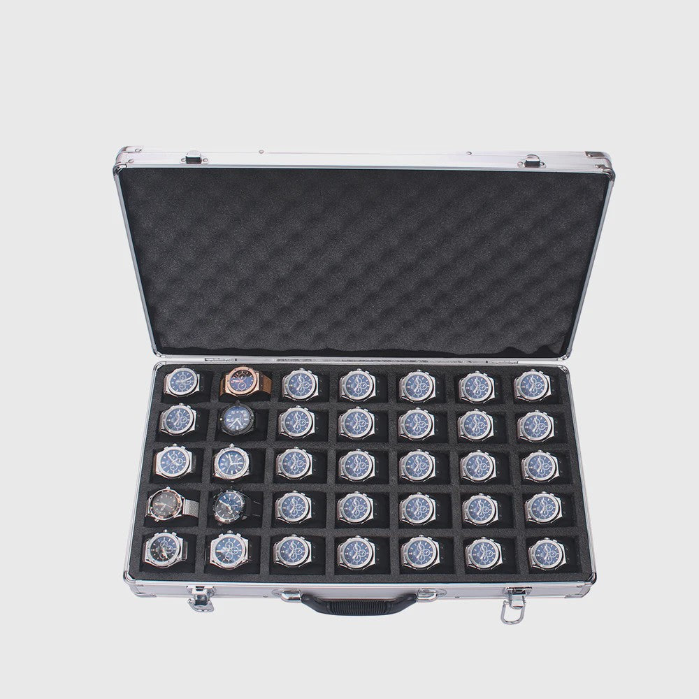 Luxe Aluminium Horloge Koffer met 35 Vakken - Draagbare Opbergdoos voor Horloges en Sieraden